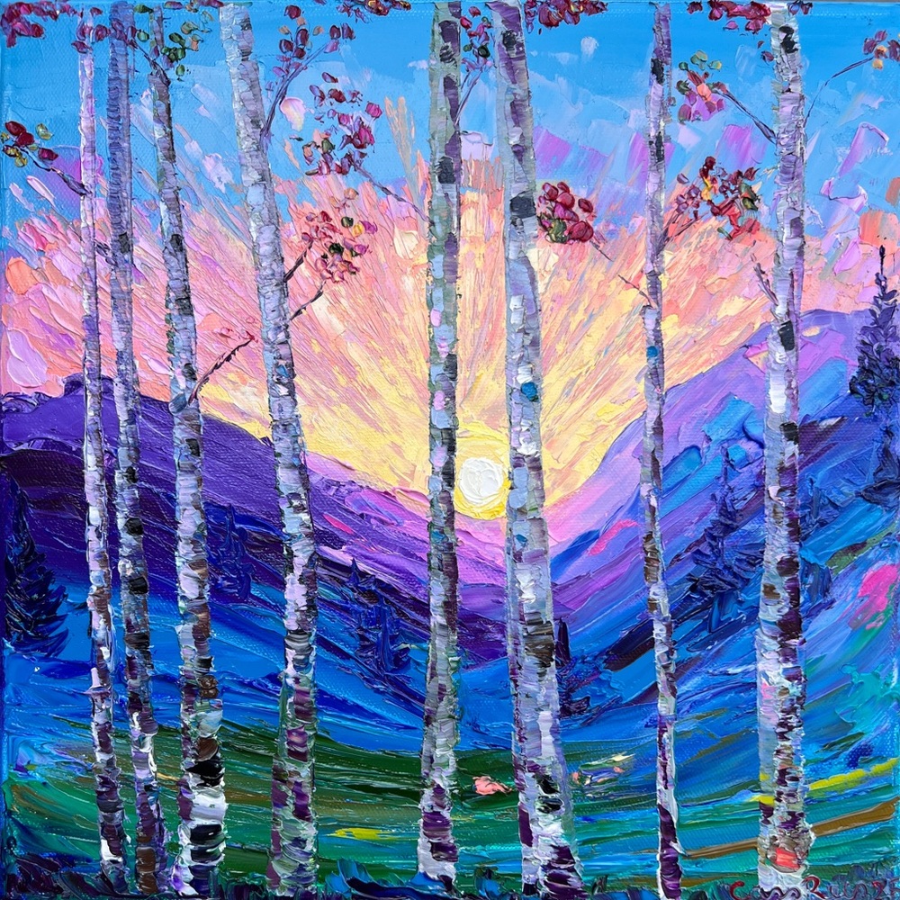 Aspen trees colorful wall decor original oil painting fine art contemporary